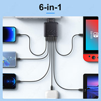 Pengisi daya USB 6 dalam 1 QC3.0 pengisi daya cepat, adaptor pengisi daya ponsel Xiaomi IPHONE 17 S23 colokan EU/KR/US/UK