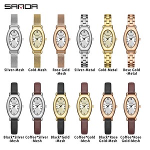Reloj de Cuarzo Sanda 1123 Vintage para Mujer, Esfera Ovalada, Correa de Acero y Cuero, Elegante Reloj de Pulsera para Dama - Product Image 2