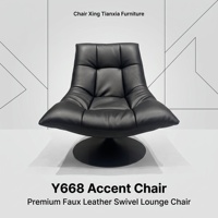 Fauteuil pivotant moderne en similicuir noir avec rembourrage en duvet, fauteuil d'appoint capitonné avec base en disque pour salon et appartement