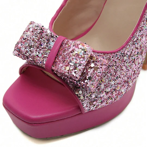 Elegantes Zapatos <span class=keywords><strong>de</strong></span> Mujer, <span class=keywords><strong>Sandalias</strong></span> <span class=keywords><strong>de</strong></span> <span class=keywords><strong>Plataforma</strong></span> <span class=keywords><strong>con</strong></span> Punta Abierta y Tacón Ancho, Color Rosa Brillante - Product Image 6