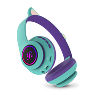 Headset Nirkabel On-Ear Lipat dengan Lampu LED Mikrofon Kompatibel dengan Ponsel Pintar Tablet PC Headphone Telinga Kucing Anak-anak