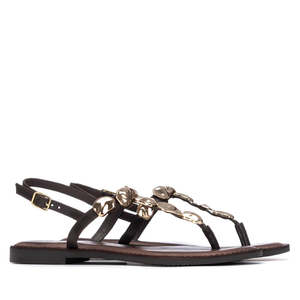 Carmela Women's Flip Flops Brown 39 <b>Flat</b> Sandals With Metallic Studs - Product Image 4