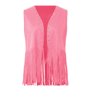 <strong>Women</strong> Vintage <strong>Sleeveless</strong> Faux Suede Fringe Vest Rivets Leather Western Boho Tassel Jacket Open Front Hippie <strong>Cardigan</strong> - Product Image 5