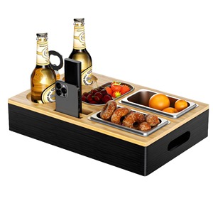 Wooden Snack Tray With Stainless Steel Compartments Rectangle Storage Box For <b>Kitchen</b> Table Use - Product Image 4