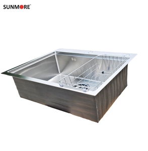 Évier de cuisine rectangulaire à encastrer SUNMORE, en acier inoxydable brossé, fabrication artisanale, facile à nettoyer - Product Image 1