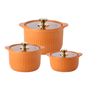 Casserole en céramique mate gaufrée créative en gros avec couvercle en verre, pot à soupe en céramique, utilisation directe sur cuisinière à gaz à induction - Product Image 2