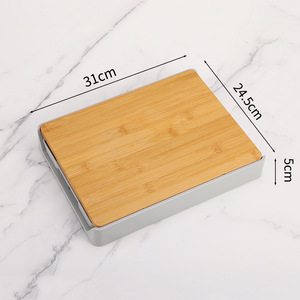 Planche à <span class=keywords><strong>découper</strong></span> <span class=keywords><strong>en</strong></span> bambou avec tiroir, plateau de préparation alimentaire multifonctionnel, planche à <span class=keywords><strong>découper</strong></span> double face pour la cuisine, la préparation des légumes et de la viande - Product Image 6