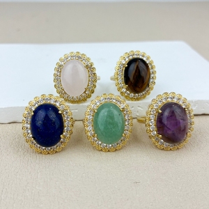 Anillo de Piedra Natural con Baño de Oro de 18K, Joyería de Moda, Anillos de Cristal de Amatista y Circonio para Mujer, Fiesta, Aniversario, Venta Directa de Fábrica - Product Image 1