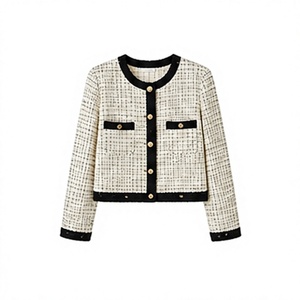Completo <span class=keywords><strong>Blazer</strong></span> in Tweed da Donna con Maniche Lunghe, Colletto Rovesciato e Pantaloni a Gamba Larga - Product Image 3