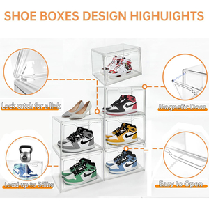 Transparent PET Rectangle Plastic Acrylic Stackable Magnetic Door High Quality Durable Eco-Friendly <b>Foldable</b> Shoe Storage <b>Box</b> - Product Image 3