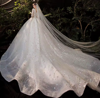 NDB10546 Robe de mariée principale française, nouvelle mariée, ciel étoilé, luxe haut de gamme, petite femme enceinte, tempérament, traîne, manches longues