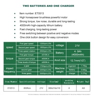 Clé à chocs électrique sans balais 21V, batterie lithium-ion 4000mAh, couple élevé 850 N.m, pour usage industriel, professionnel, réparation automobile et bricolage