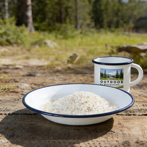 Juego de <span class=keywords><strong>Vajilla</strong></span> de Esmalte para Exteriores, Campamento, Senderismo y Aventura, Color Blanco, Calidad Alimentaria Europea, Logotipo Personalizado, Taza de Café de Esmalte, Plato para Sopa - Product Image 1