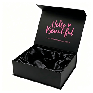 Emballage de luxe personnalisé de boîte-cadeau doublé en satin noir magnétique avec intérieur en satin - Product Image 5