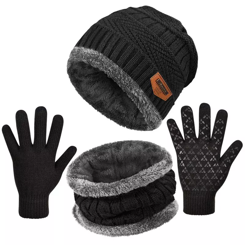 Мужские и женские мягкие эластичные вязаные рукавицы для сенсорного экрана зимняя облегающая шапка шарф перчатки набор