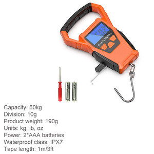 Báscula Colgante Electrónica J&R Naranja de Alta Precisión, Resistente, 50 kg, con Pantalla LCD Retroiluminada, Regla Integrada y Cinta Métrica Retráctil de Acero - Product Image 2