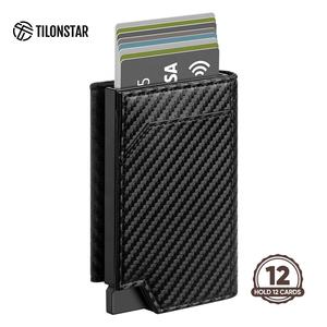 TILONSTAR TVC505 grande capacité tenir 12 cartes haute qualité en Fiber de carbone cuir aluminium Pop Up porte-carte de crédit pour hommes - Product Image 1