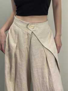 <span class=keywords><strong>Pantaloni</strong></span> <span class=keywords><strong>Larghi</strong></span> da Donna VV Personalizzati, Streetwear in Lino a Vita Alta, Tinta Unita, Piegati, per Uso Quotidiano - Product Image 2