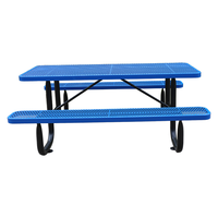 Mobilier d'extérieur bleu commercial table de pique-nique en acier avec banc extérieur restaurant métal table à manger jardin patio table basse