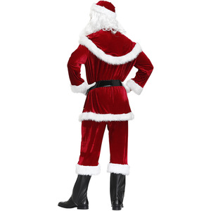 Costume de Père Noël Deluxe Brodé pour Adulte – Ensemble Complet en Velours Bordeaux avec Barbe, Chapeau, Ceinture, Bottes et Gants – Personnalisable – Vente en Gros - Product Image 2