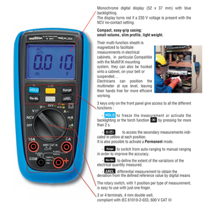 Chauvin Arnoux <span class=keywords><strong>Metrix</strong></span> MTX 203 Multímetro de mano Protección contra salpicaduras digital (IP54) Pantalla CAT III 600V (Recuentos) - Product Image 6