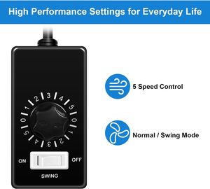 Ventilador de montaje en pared de 18 ", ventilador industrial oscilante de metal de alta resistencia, ventilador de 5 velocidades, inclinación ajustable para uso comercial doméstico, - Product Image 2