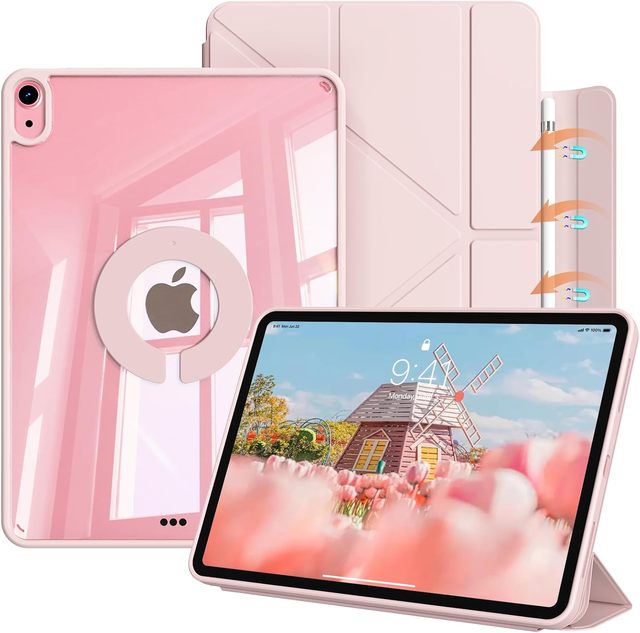 720° Rotating Magnetic Case for iPad 11th Gen A16 & 10th Gen, Reinforced Ring, Detachable Clear Back, Y-Fold , Pencil Holder