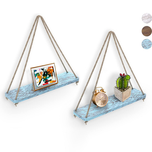 2-Mảnh Có Thể Gập Lại Bằng Gỗ Tường Kệ Nổi Giá Với Dây Thừng Quốc Gia Thiết Kế Cho Nhà Lưu Trữ Phòng Khách Phòng Ngủ Phòng Tắm Nhà Bếp - Product Image 4