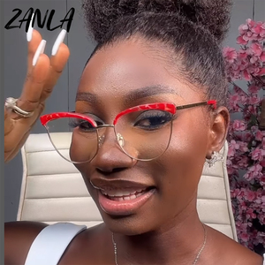 Montures de lunettes pour femmes sexy <span class=keywords><strong>2023</strong></span> New Red Leopard Metal Cat Eye 0 Diopter Optical Myopia Frames Ladies Decorative Spectacles - Product Image 1