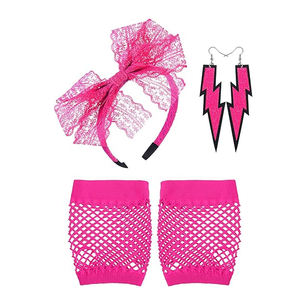 1980s Costume Accessories for Women Lace <strong>Headband</strong> Neon Earrings Fishnet Gloves for <strong>80s</strong> Retro Party Halloween - Product Image 1