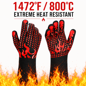 All-in-one 800°C Heat Resistant Barbecue Gloves Non-Slip <b>Silicone</b> Oven Mitts Washable Breathable Kitchen Grilling Glove - Product Image 1