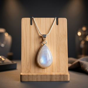 <b>Blue</b> Moonstone Drop Pendant Necklace Silver Rhodium Plated Classic Minimalist Healing <b>Crystal</b> Jewelry Women - Product Image 1
