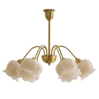 Lustre Shelony Crème Fleur de Muguet Française, Doré, en Cuivre et Résine, LED, Style Vintage de Luxe pour Salon et Salle à Manger