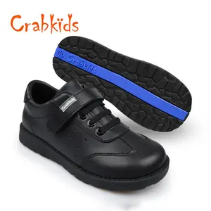 Pabrik Crabkids sepatu gaun kulit hitam tahan air sepatu sekolah untuk anak-anak