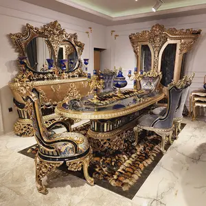 European Style Rococo Dinning Sets Dining Table And Chairs French Luxury Solid Wood Dining Room Table