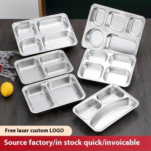 <span class=keywords><strong>Assiette</strong></span> de restauration rapide en acier inoxydable 304 avec <span class=keywords><strong>compartiment</strong></span> à couvercle épaissi approfondi pour adultes enfants cantine étudiants - Product Image 6