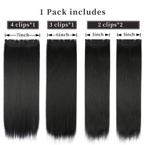 Extensions de <span class=keywords><strong>cheveux</strong></span> noires lisses à clipser - Douces et épaisses (20 pouces 4 pièces) # 1B) - Product Image 2