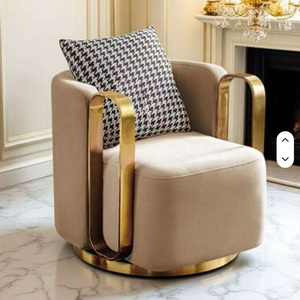 Modern Luxury Swivel Chair Multicolor Velvet Upholstered Chair with Gold Armrest - Product Image 3