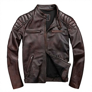 Veste en cuir véritable pour homme, fermeture éclair, veste décontractée tendance, fabrication en usine - Product Image 1