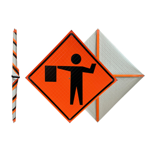 Giao thông dấu hiệu 48 Orange phản chiếu Vinyl Roll-up Heavy Duty khung flagger biểu tượng - Product Image 2