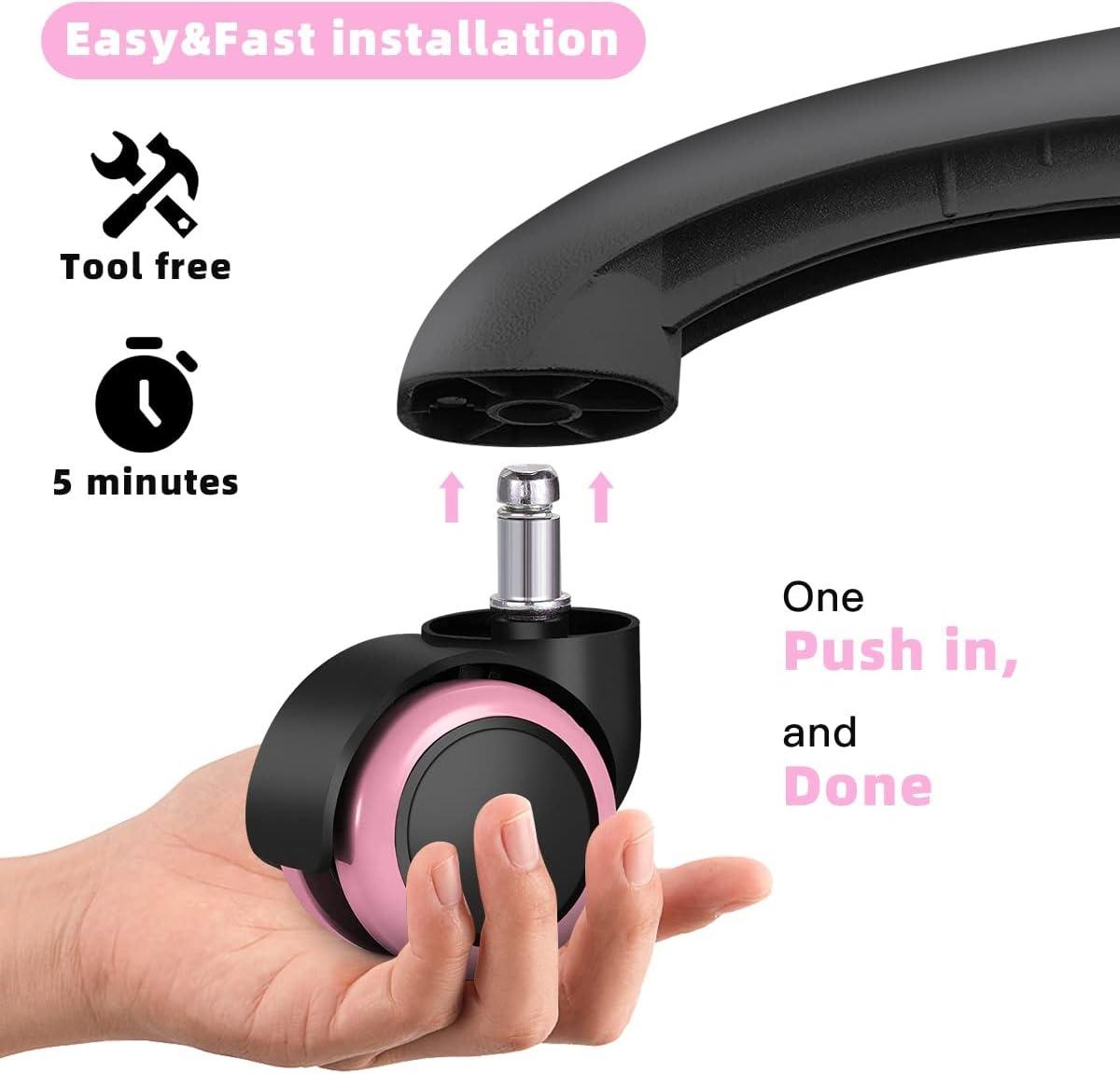 SGY Set of 5 Pink Office Chair Wheel 2 Inch Nylon Stem Furniture Casters with Brake