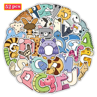 52 autocollants en vinyle découpés sur mesure, imprimés, avec des éléments de dessins animés, des lettres, imperméables, écologiques, pour l'emballage et les récompenses