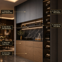 Armoire à vin sur mesure pour salle à manger, avec rangement intégré du sol au plafond, porte en verre et éclairage LED