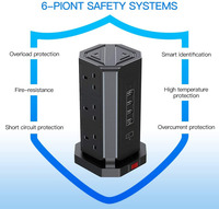 Tour de prises multi-prises 9 emplacements avec ports USB et multiprise de bureau
