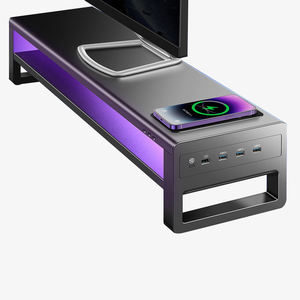 Nouveau support de moniteur universel réglable en hauteur en métal noir, double écran, chargement sans fil, hub de rangement pour clavier, facile à utiliser - Product Image 1
