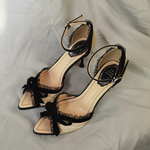 Ultimi <span class=keywords><strong>Sandali</strong></span> Talons Haut Fashion con Fiocco Viola e Nero, Tacco a Rocchetto, Cinturino alla Caviglia, Punta Affusolata e Tacco in <span class=keywords><strong>Raso</strong></span> - Product Image 4