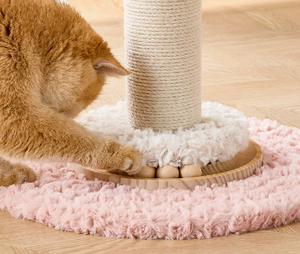 Pink Cat Tree <b>Scratching</b> <b>Post</b> Wooden Cat Tower with Hanging Pom Toys Indoor Pet Furniture - Product Image 3