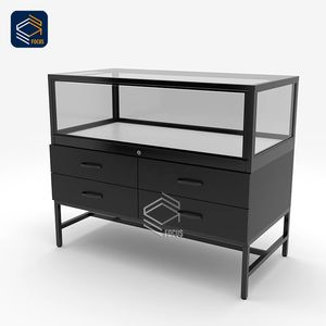 Vitrina de vidrio personalizada Marco de metal Estantes múltiples y cajones de almacenamiento Vitrina de productos al por menor - Product Image 3