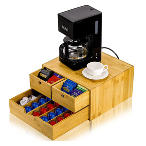 Bamboo Storage <b>Box</b> With Partitions Multi Layer Drawer Style Office Organizer For Coffee <b>Tea</b> Stationery - Product Image 4