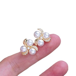 WENCHI S925 <b>Silver</b> Fine <b>Stud</b> <b>Earrings</b> DIY Pearl Accessories with 6-7mm Beads Multi-Pearl Hollow Support Model 11103 China - Product Image 5